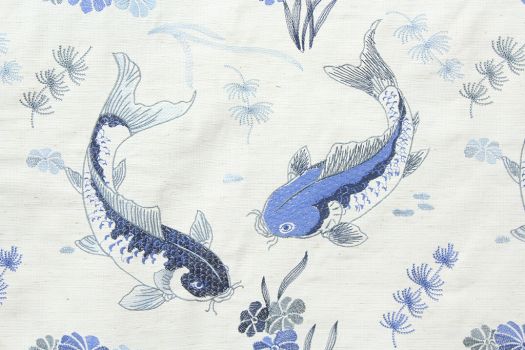 KOI Embroidery Navy - The Fabric Mill