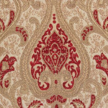 Free Worldwide buy Delivery Furnishing Fabric Full Colourful Damask Pattern Chenille In Pink Red Quality Furnishing Fabric - Sold By 1 Metre